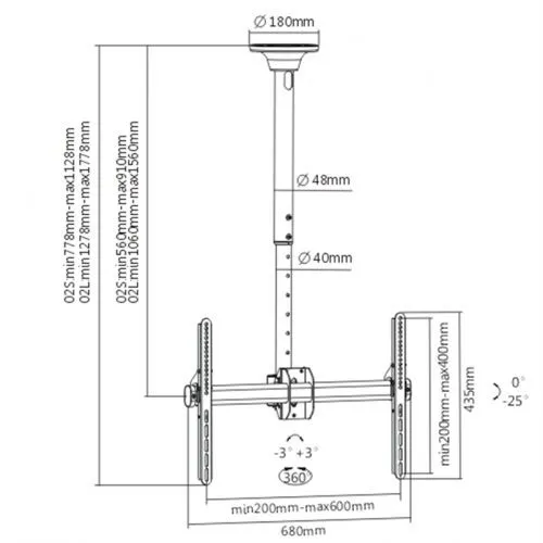 BRATECK PLB-CE946-02L ΓΙΑ LCD-TV Βάση οροφής για οθόνες  Διάσταση TV από 37