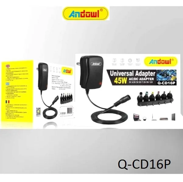 Andowl Q-CD16P Universal Τροφοδοτικό Ρυθμιζόμενης Τάσης 3 έως 9V με Ισχύ 45W με 6 βύσματα